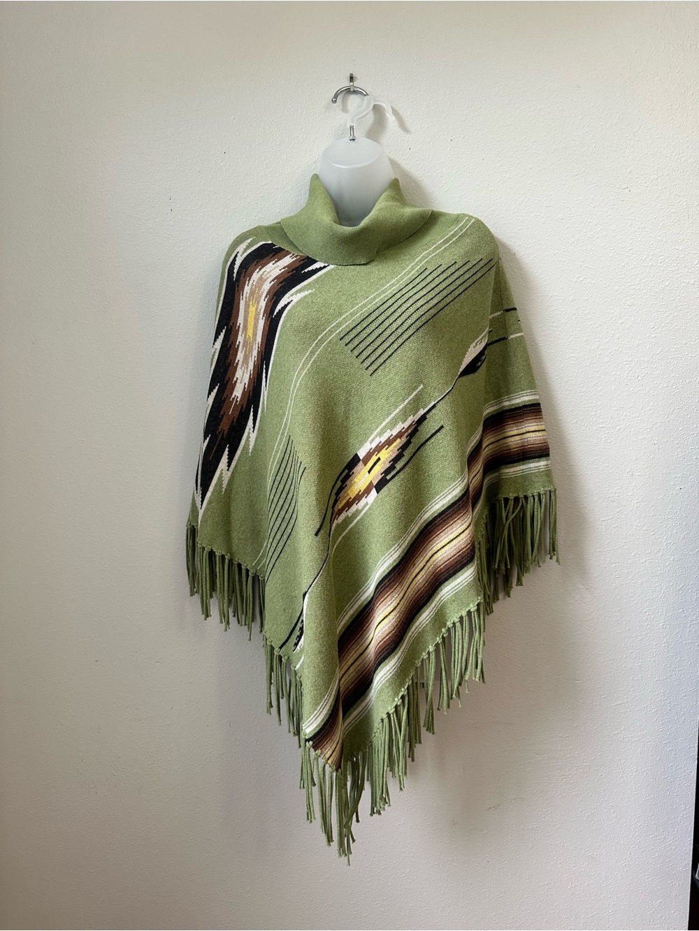 Tasha Polizzi Olive Green Southwestern Fringe Poncho Cape